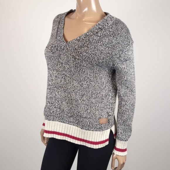 Roots Canada Iconic Cabin Sweater Marled Relaxed Fit VNeck Winter Fall Knit - Picture 3 of 11